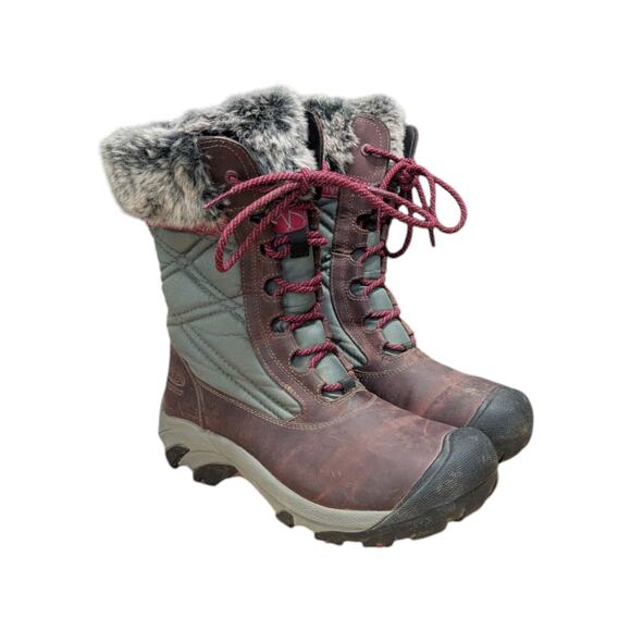 Keen Hoodoo III Waterproof Snow Boots Fur Trim Leather Womens 8 Maroon Purple - Picture 1 of 9